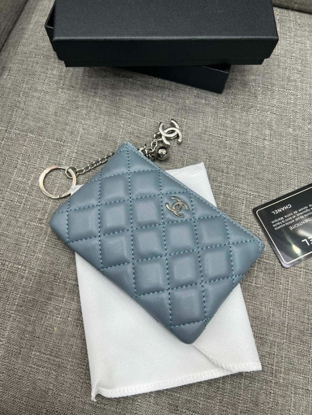 💕 샤* 파우치 지갑 램스킨 블루 은장