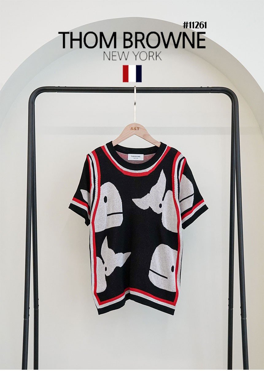 🔆 [THOM BROWNE] 톰브라운 여성 웨일 라운드 니트티셔츠🔆