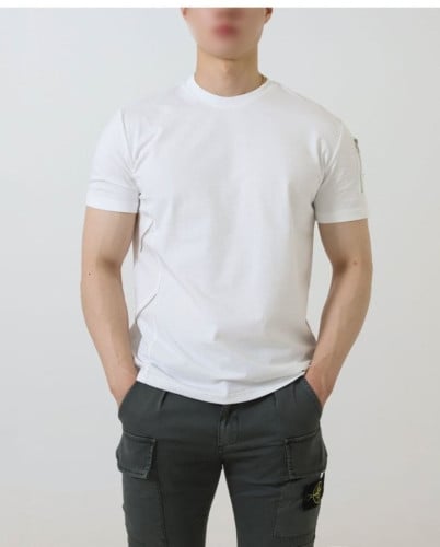 💕 프** 수입 사선 지퍼 포인트 라운드 티셔츠