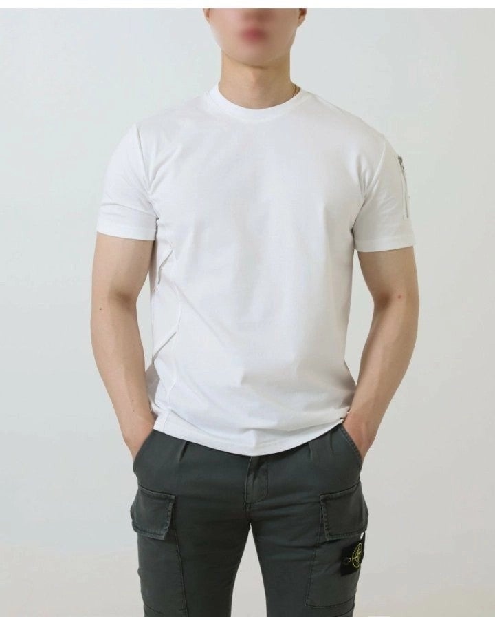 💕 프** 사선 지퍼 포인트 라운드 티셔츠