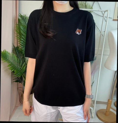 💕 메* 키츠네 브라운 폭스헤드 컬러풀 라운드 니트 반팔