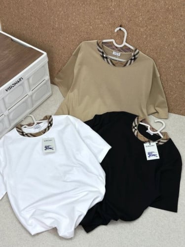 💕 버** 25 체크 라운드 반팔티셔츠 - 수입