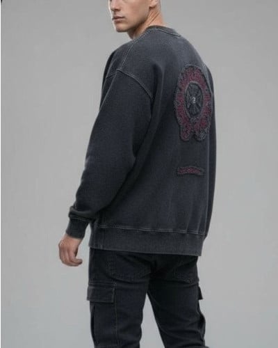 💕 크* 말발굽패치 자수 피그먼트 워싱 맨투맨➡️수입최고급(남녀공용)