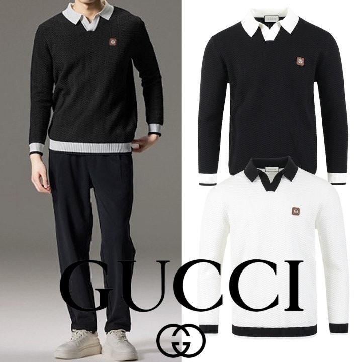 💕 구* 스틸로고 배색 카라 롱슬리브 니트