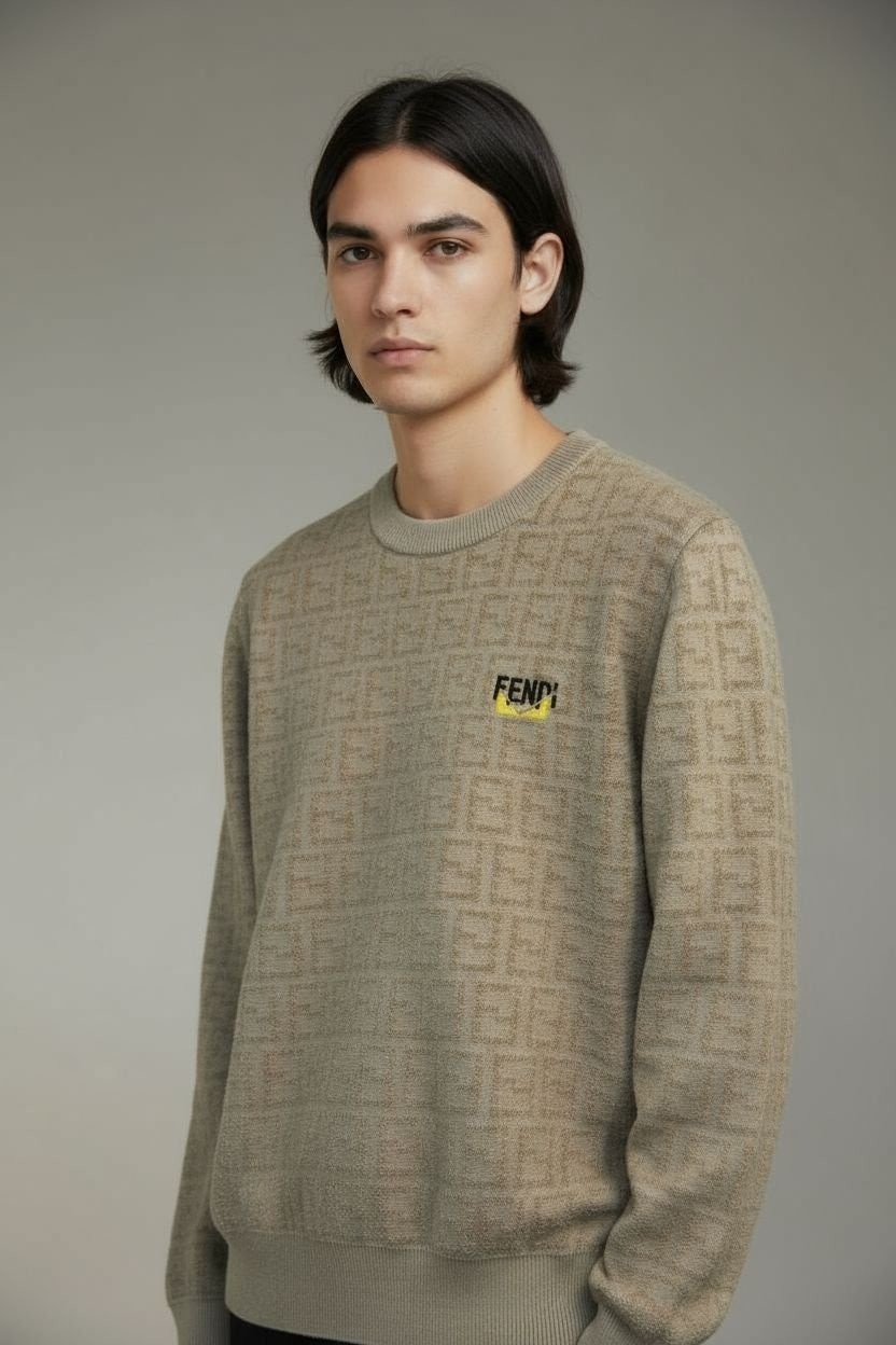 💕 펜* 로고 보풀 자카드 라운드 니트➡️수입최고급(남녀공용)