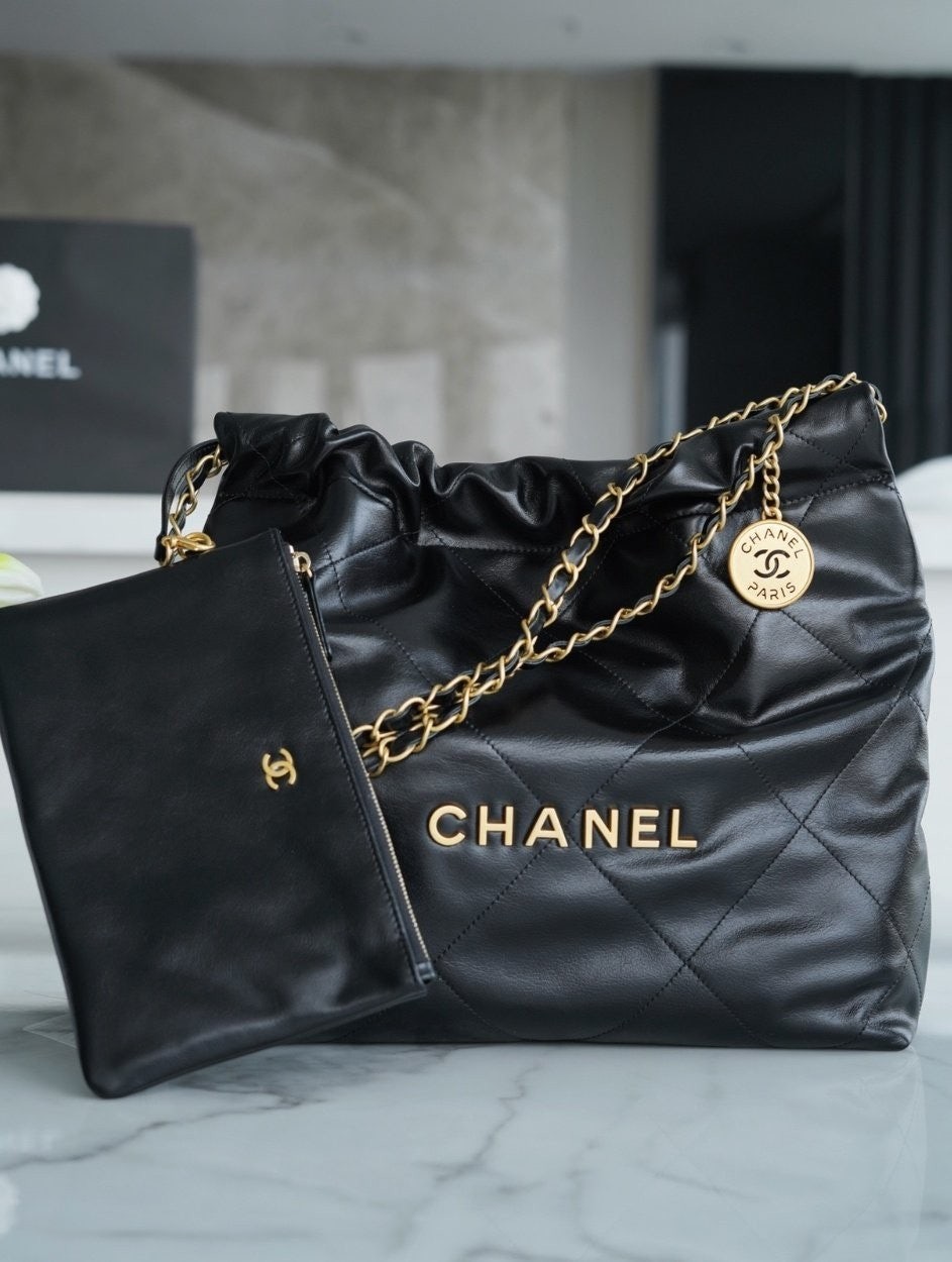 💕 샤* 22백-스몰 카프스킨 숄더백 블랙 금장