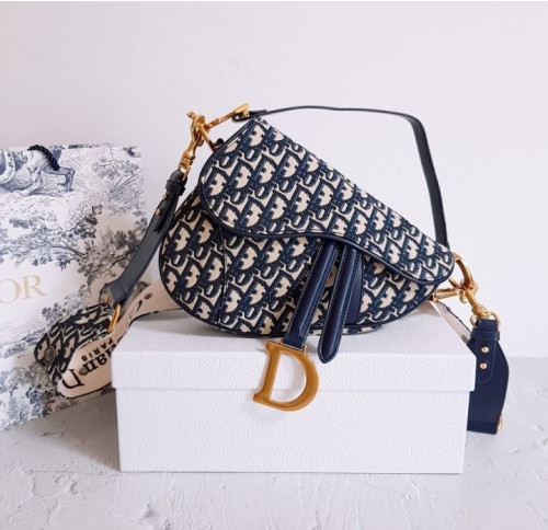 💕 디* 고급 오블리크 클래식 네이비 미듐 새들백