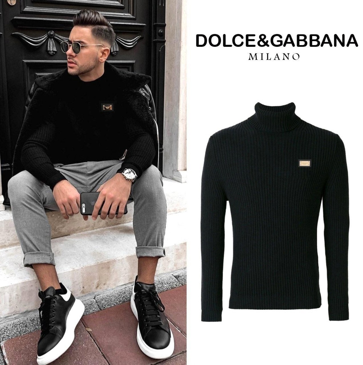 ⭐️ 2025 F/W 돌♡앤가♡나 골드 플레이트 골지 터틀넥 ⭐️