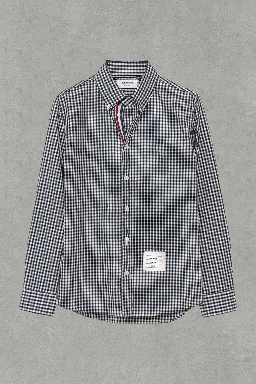 톰브라운 스몰 체크 버튼 다운 린넨 셔츠