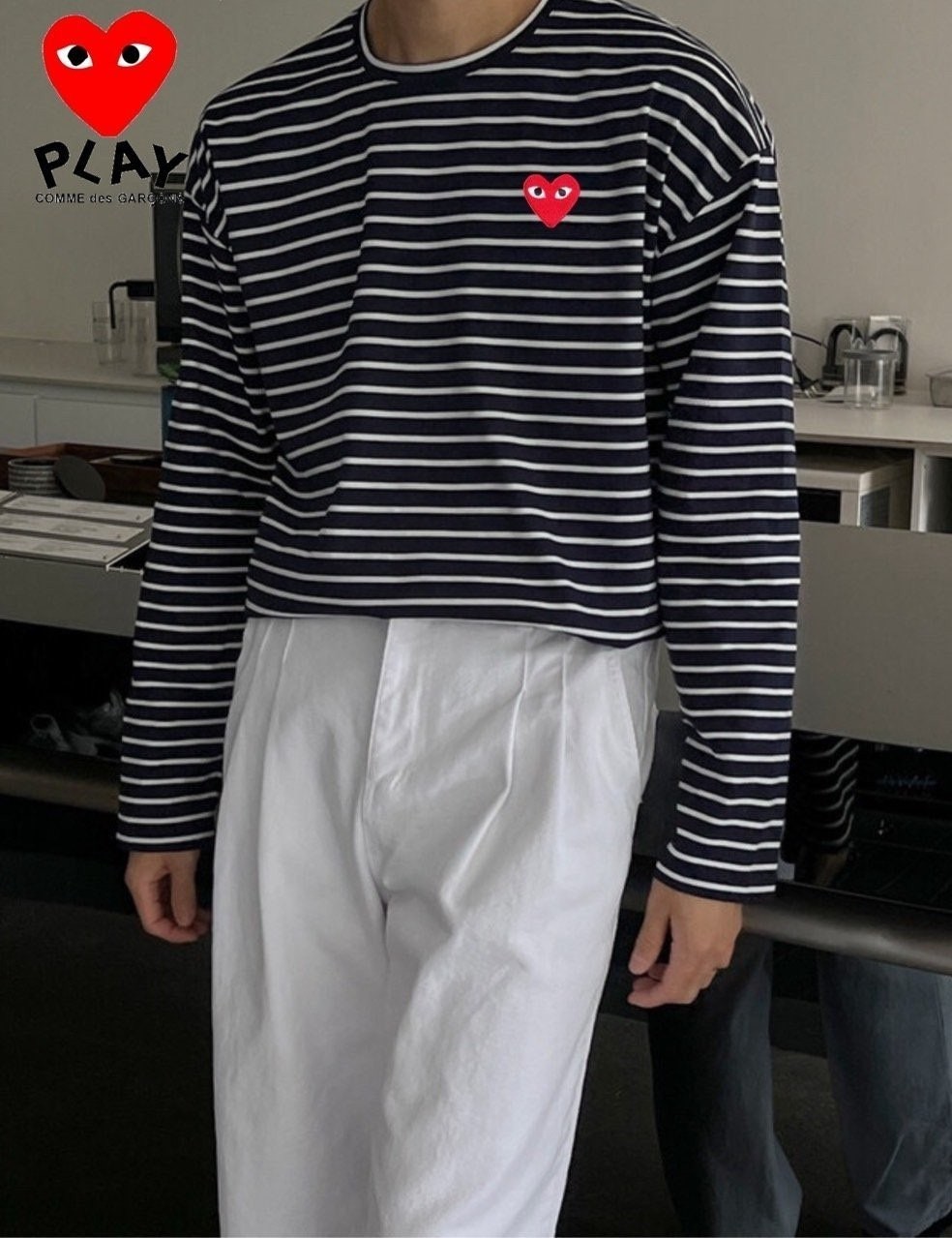 💕 꼼* 플레이 스트라이프 분또 긴팔티