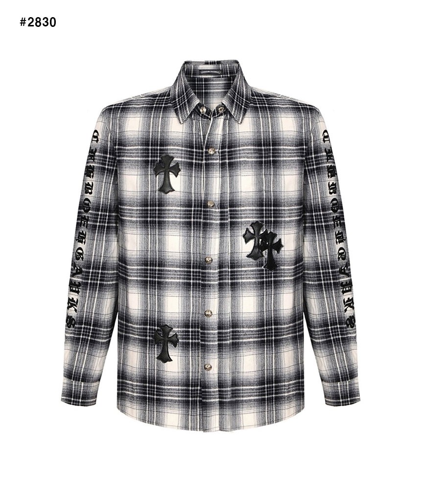 🍀 [Chrome Hearts] 크롬하츠 크로스 세메터리 레더 패치 체크 셔츠 🍀