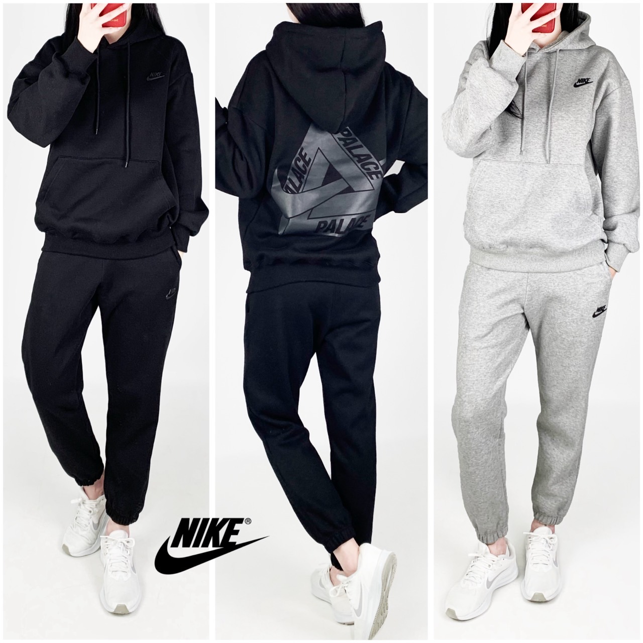 <나이키 면 후드 조거 세트>