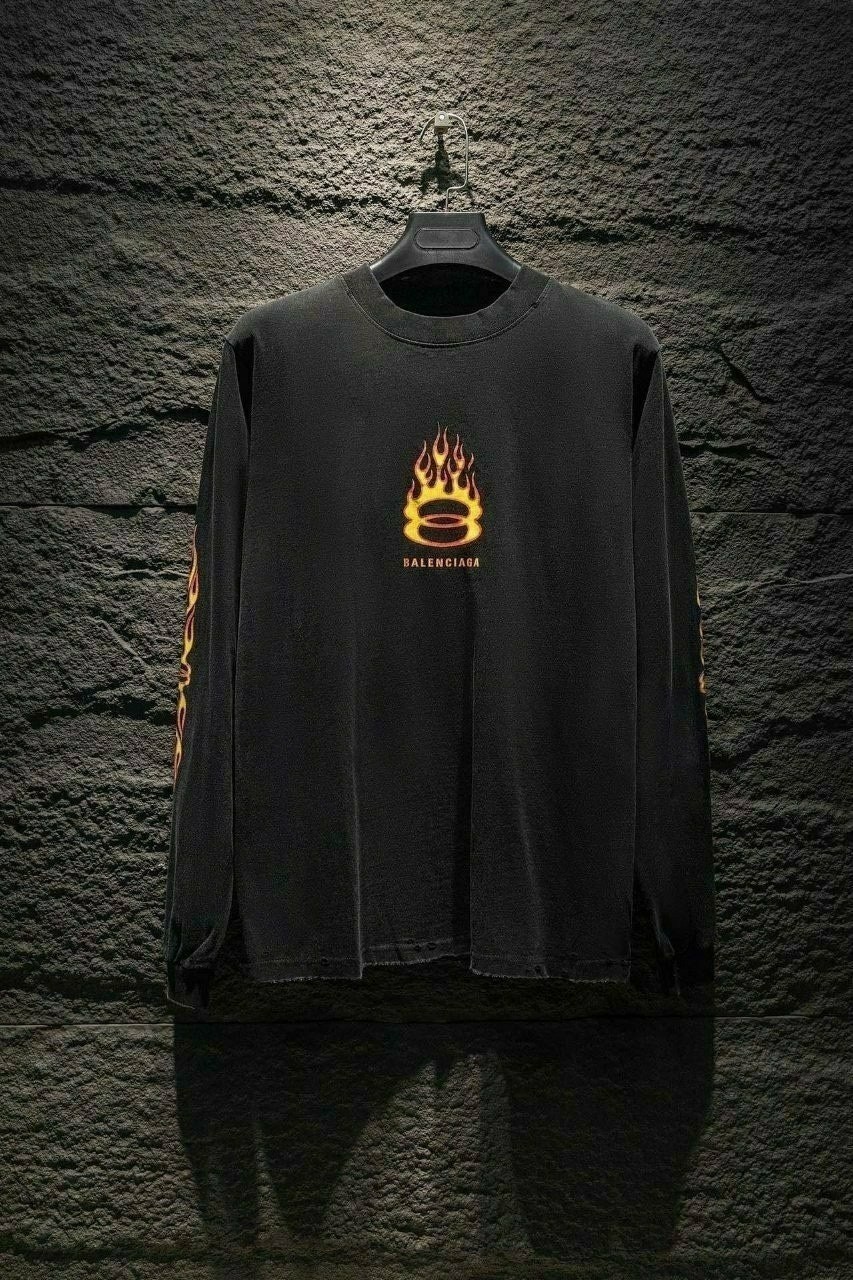 💕 발**** 불꽃 긴팔 워싱 티셔츠