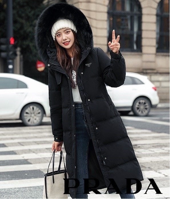 💕 프** 삼각로고 퍼 트렌치 롱 패딩