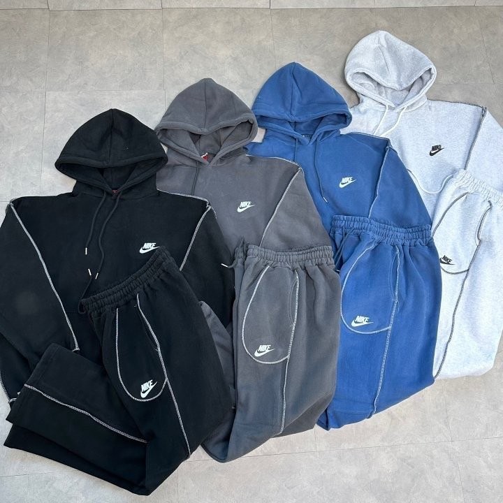 NK 양기모 스티치 레이 후드티셋업