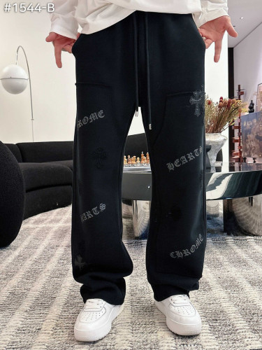 #크롬하츠 레더 패치 코튼 와이드 스웻 팬츠