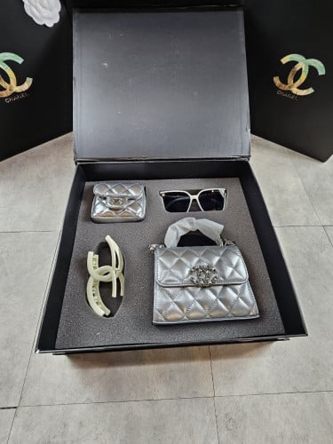 샤넬 탑핸들 토트백 실버 4종 세트