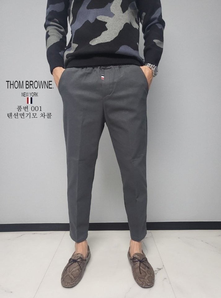 톰브라운 가죽탭 기모 밴딩 면 팬츠