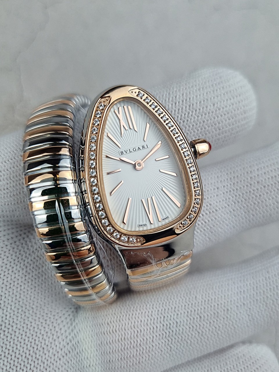 불가리 세르펜티 투보가스 워치 로즈골드 콤비 다이아 시계