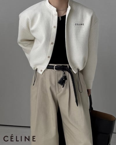 CLN 자수 트위드 크롭 오버핏 가디건