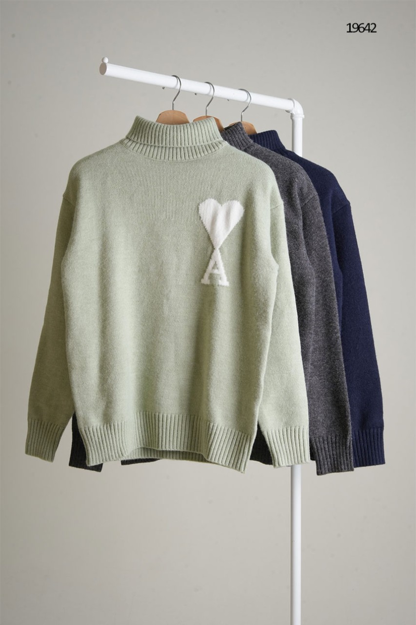 🔆 [AMI] 아미 남성 빅 A하트 로고 터들넥 폴라 니트🔆