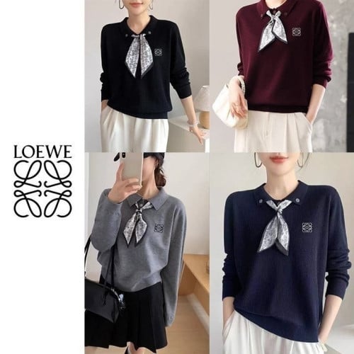 💕 로** 스카프 타이 카라긴팔니트