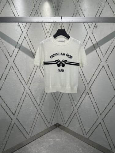 크리스찬 디* 파피용 모티프 캐시미어 슬리브드 니트