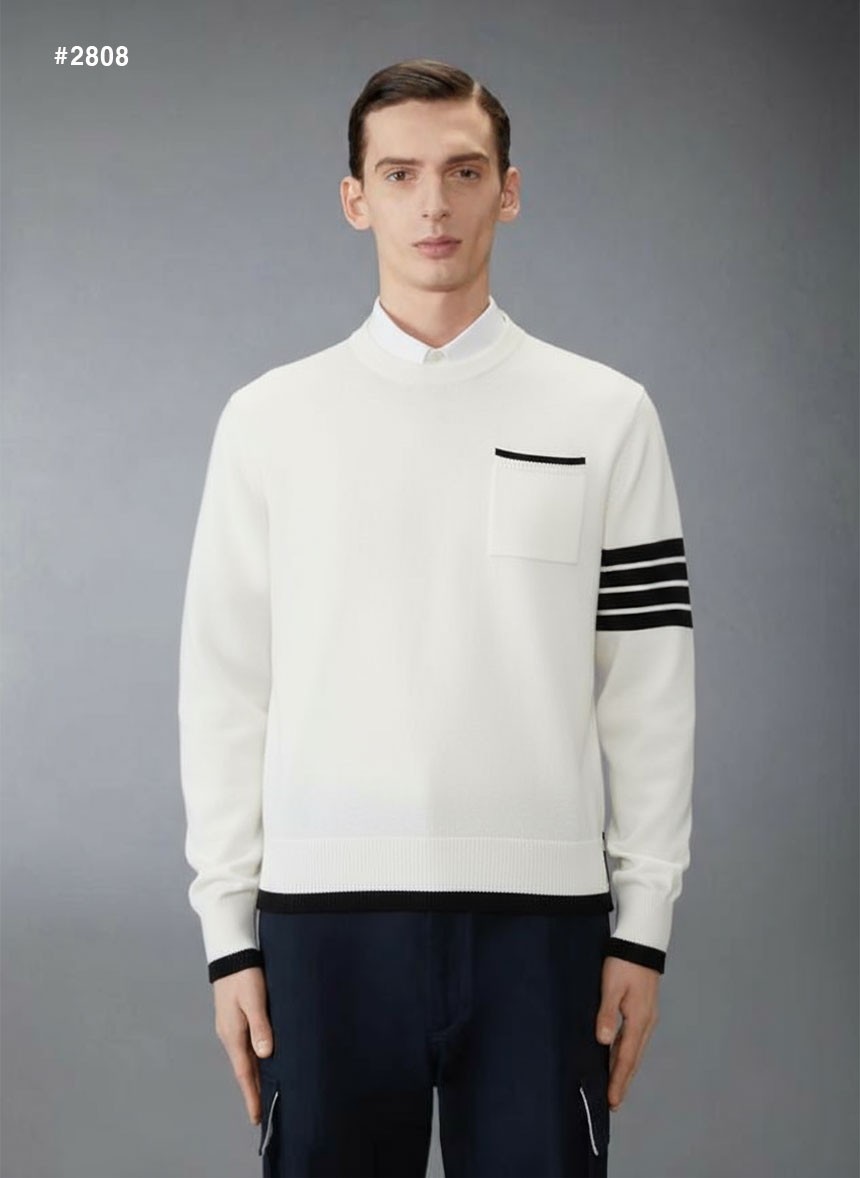 🍀 [THOM BROWNE] 톰브라운 밀라노 사선완장 포켓 라운드 니트 🍀