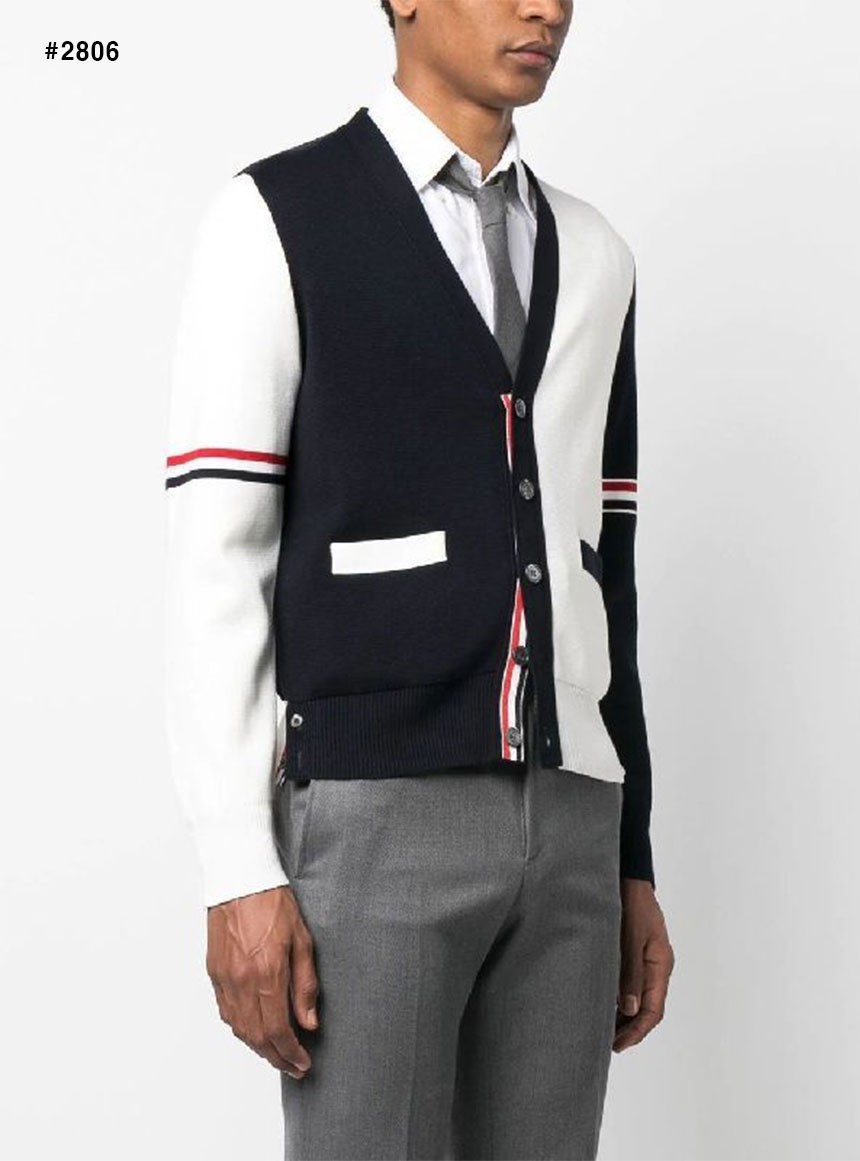 🍀 [THOM BROWNE] 톰브라운 투톤 펀믹스 암밴드 브이넥 가디건 🍀