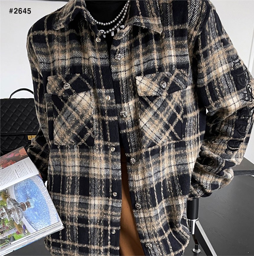 🍀 [Chrome Hearts] 크롬하츠 크로스 세메터리 레더패치 체크 셔츠 🍀