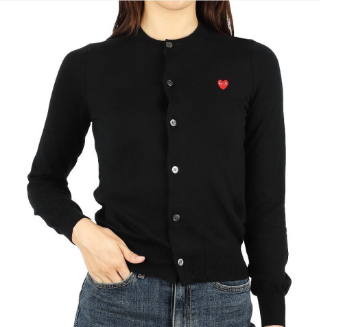 🍀 [Comme des Garcons] 꼼데가르송 여성 미니 레드하트 로고 라운드 니트 가디건 🍀