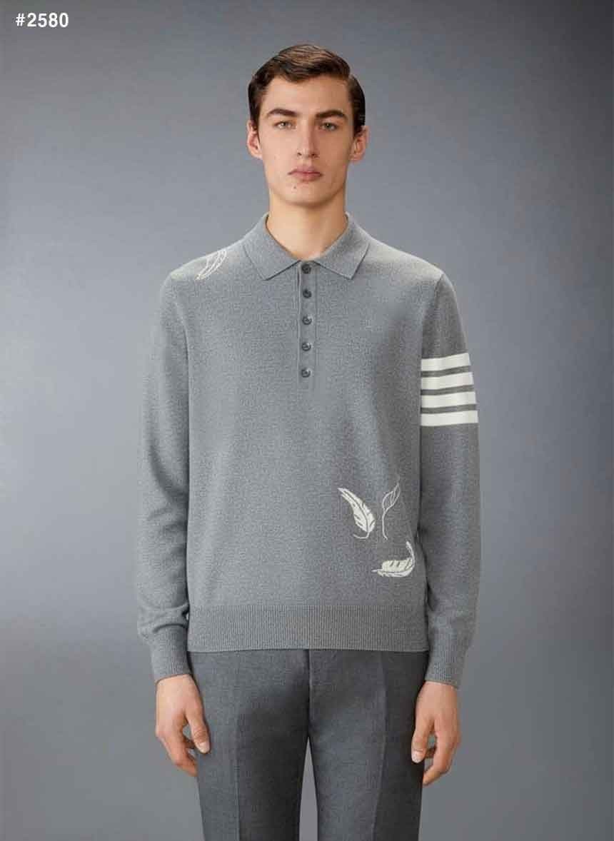 🍀 [THOM BROWNE] 톰브라운 남성 페더 인타르시아 4바 카라 니트 🍀