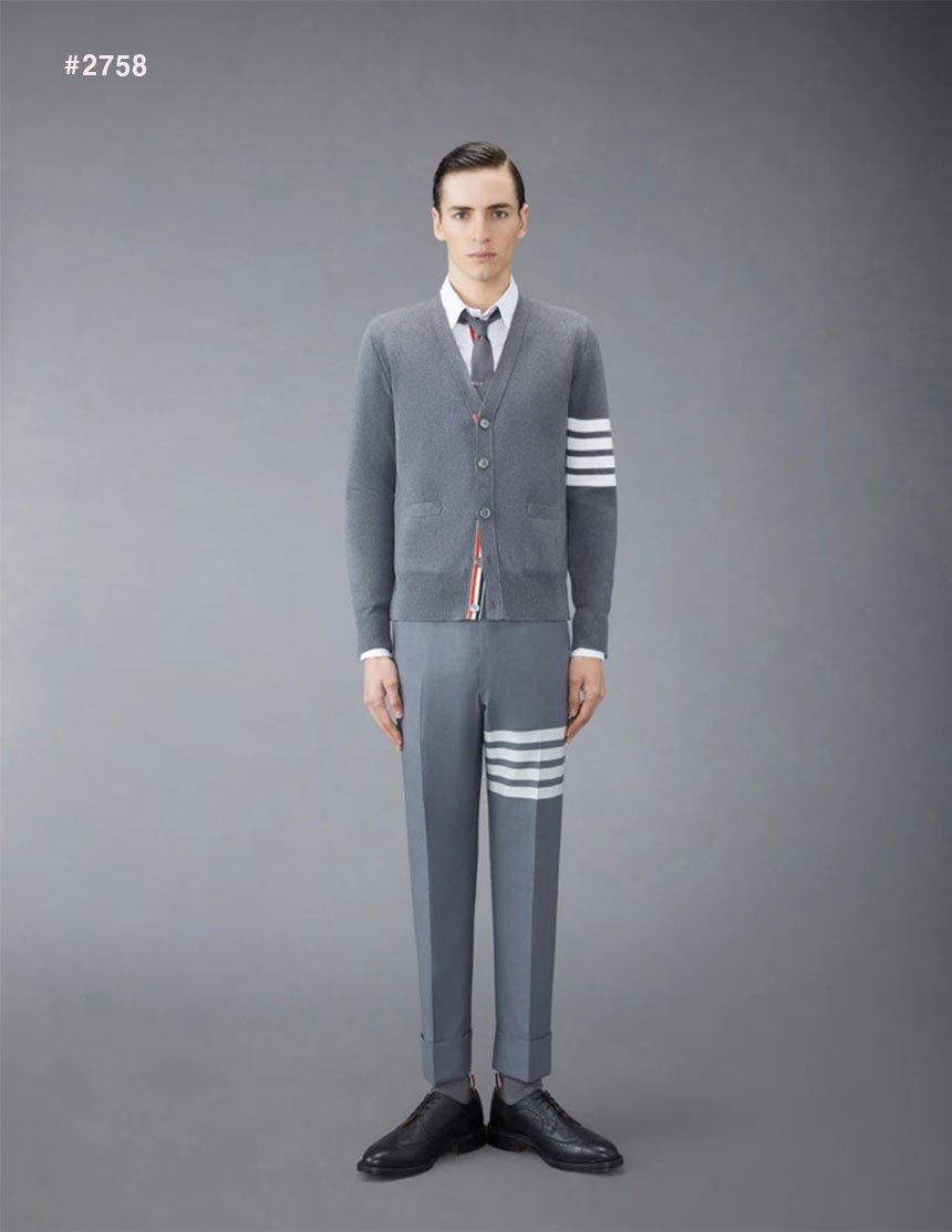 🍀 [THOM BROWNE] 톰브라운 남성 사선완장 클래식 브이넥 가디건 🍀