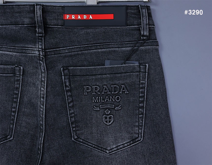 🍀 [PRADA] 프라다 밀라노 엠보 로고 흑청 워싱 데님 청바지 🍀