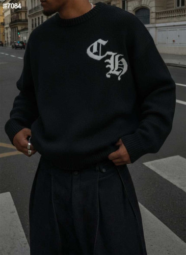 🍀 [Chrome Herts] 크롬하츠 홀스슈 백 로고 자카드 울 블렌드 니트 풀오버 🍀