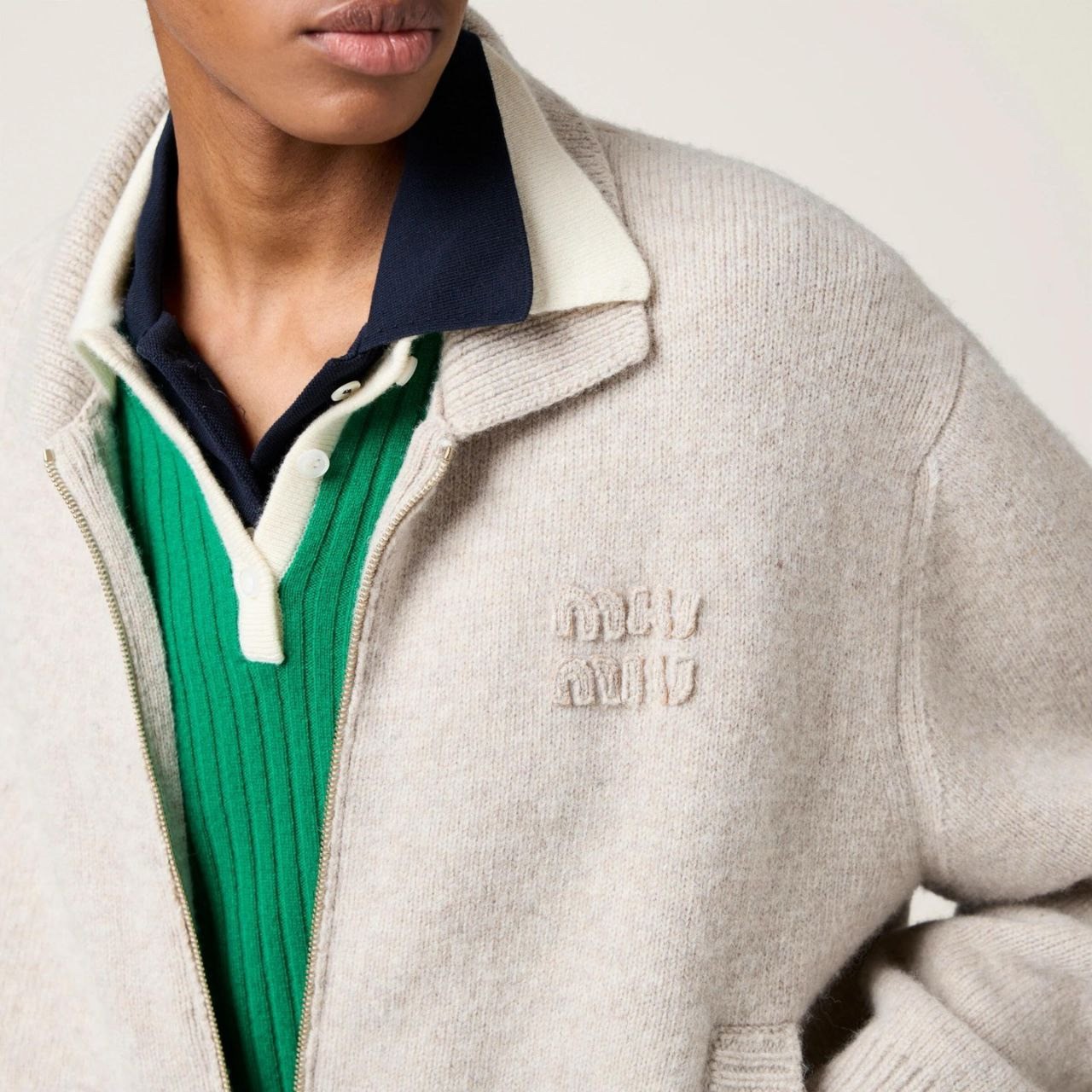 •미우미* 셰틀랜드 울 지퍼 가디건 - 수입