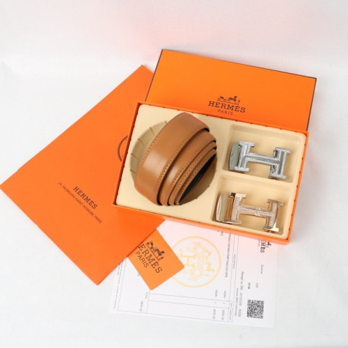 👹에르메스 투버클 컷팅 큐빅로고 브라운 벨트👹