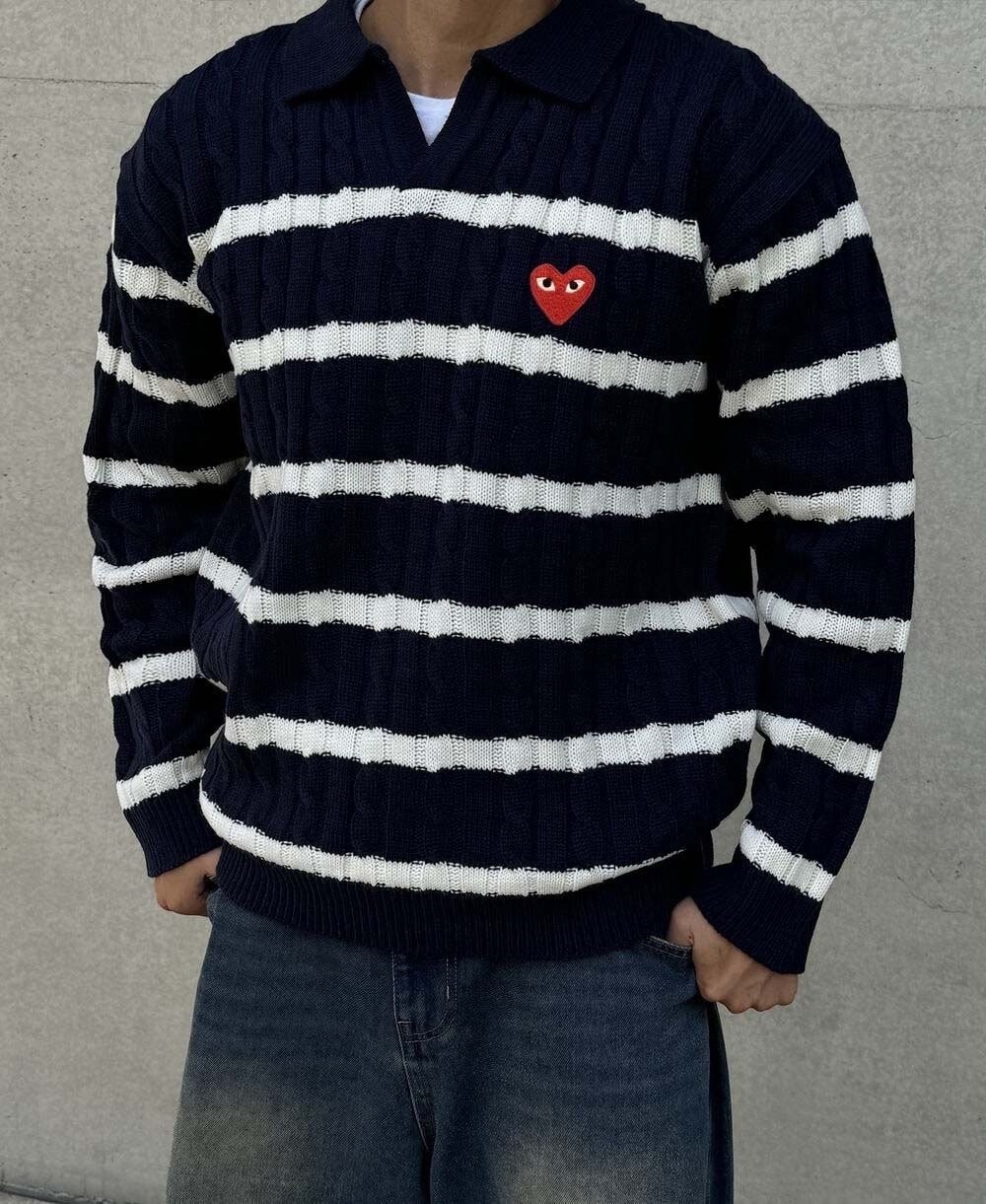 💕 꼼* 단가라 케이블 카라 니트