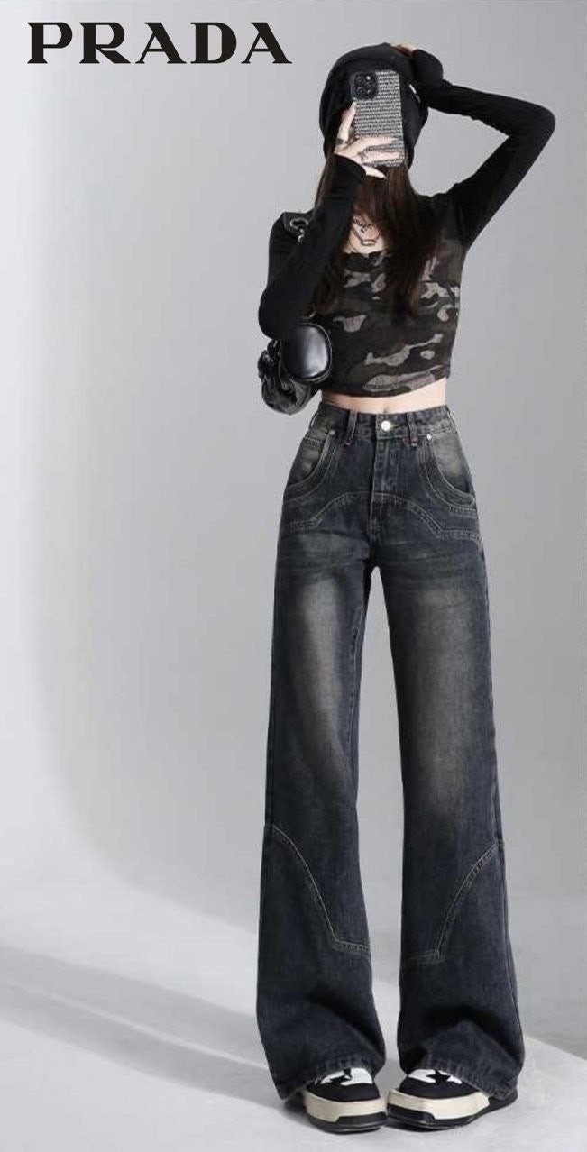 💕 프** 삼각로고 리버스절개 데님 팬츠