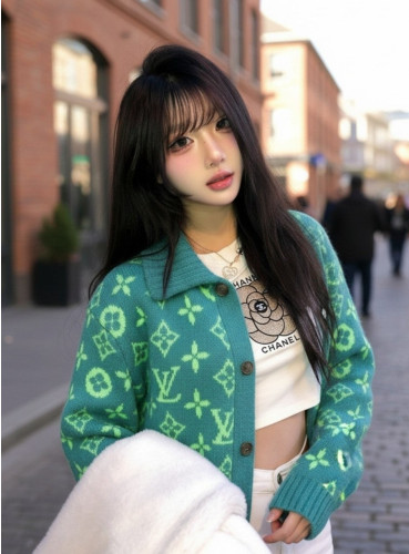 💕 루* 모노그램 자카드 리브드 울가디건➡️수입최고급(남녀공용)