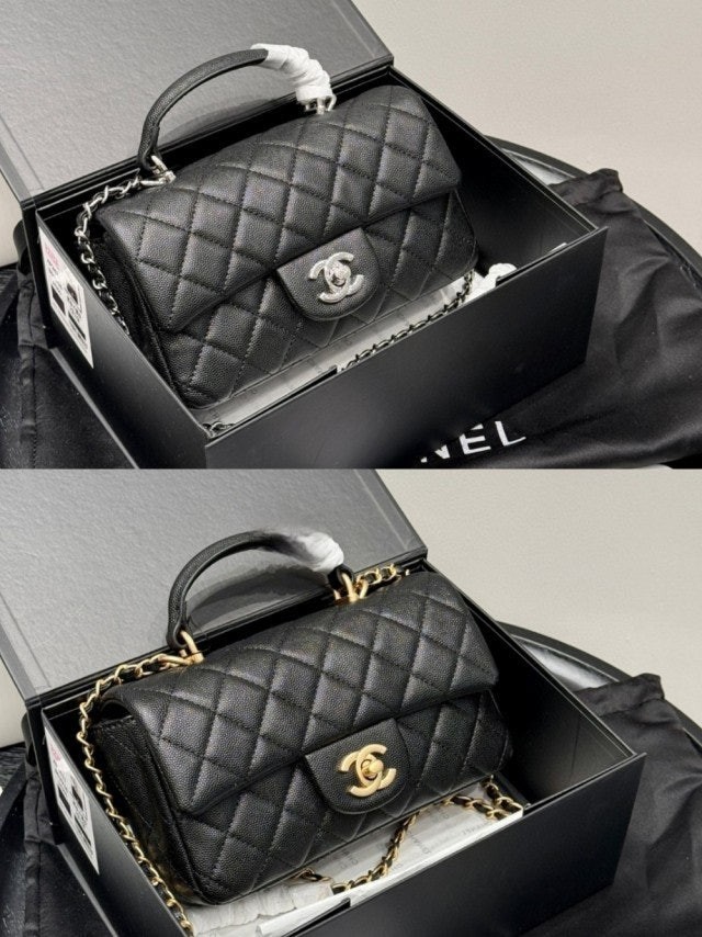 💕 샤* 뉴 미니 캐비어 탑 핸들 플랩백