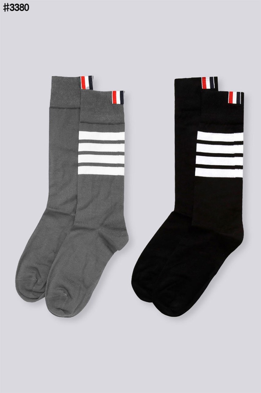 🍀 [THOM BROWNE] 톰브라운 코튼 4-바 미드 카프 삭스 2PCS 🍀