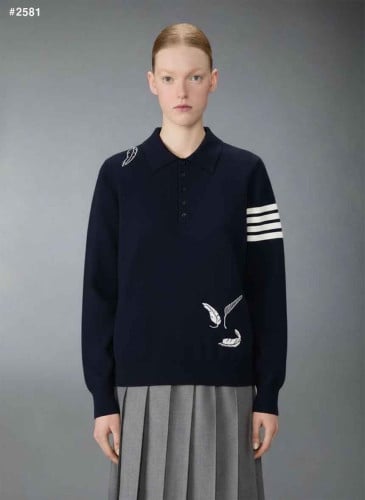 🍀 [THOM BROWNE] 톰브라운 여성 페더 인타르시아 4바 카라 니트 🍀