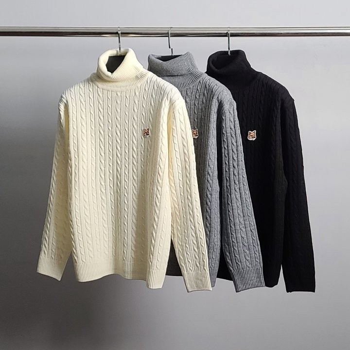메종키츠네 폭스헤드 케이블 터틀넥 니트