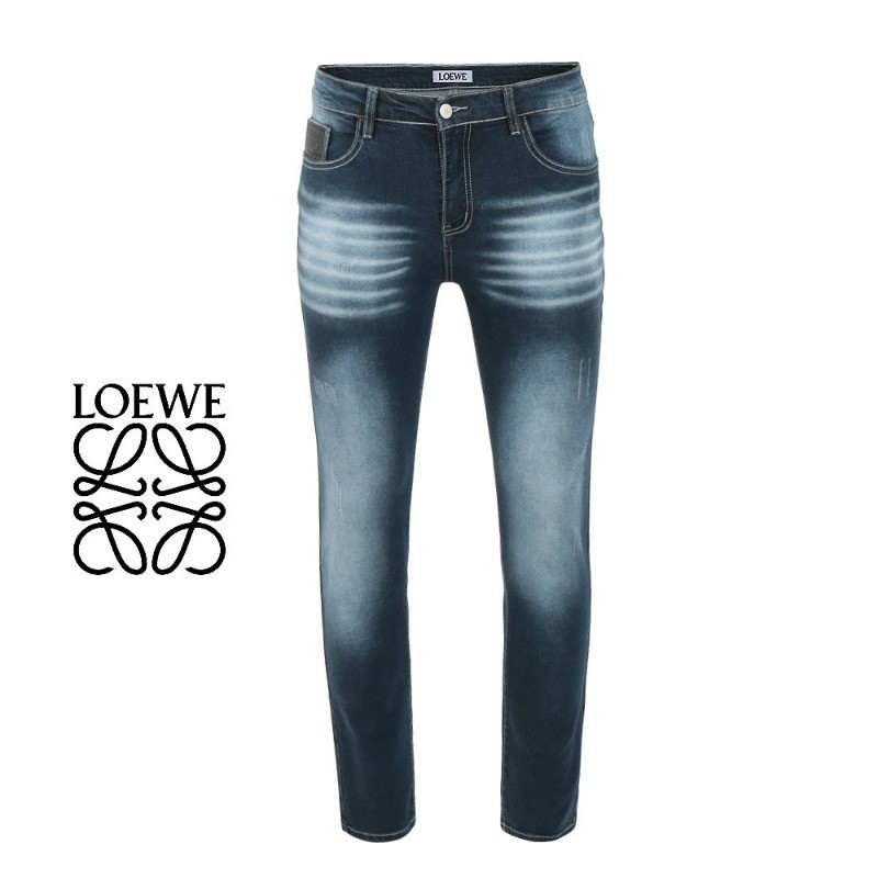로에베 그래픽 자수 로고 진청 슬림진 청바지