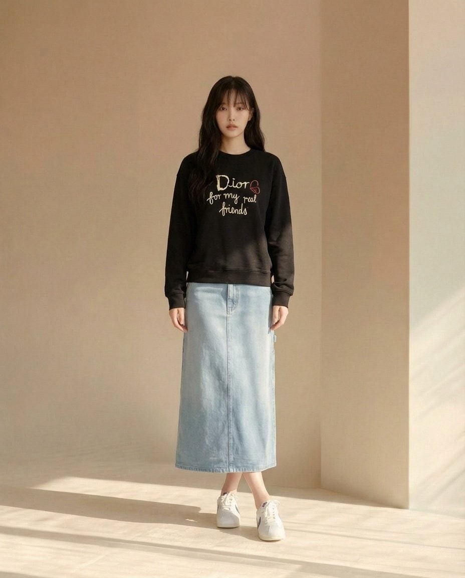 💕 디* 2026 신상 3D 레터 프린트 커플 크루넥 맨투맨