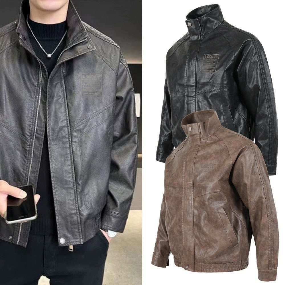 💕 구* 사각 레터링 레더 자켓