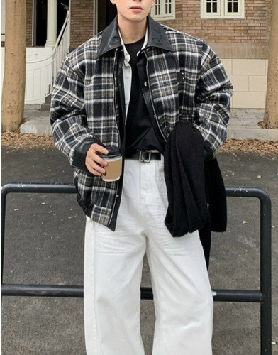 💕 버** 레더 카라 체크 자켓