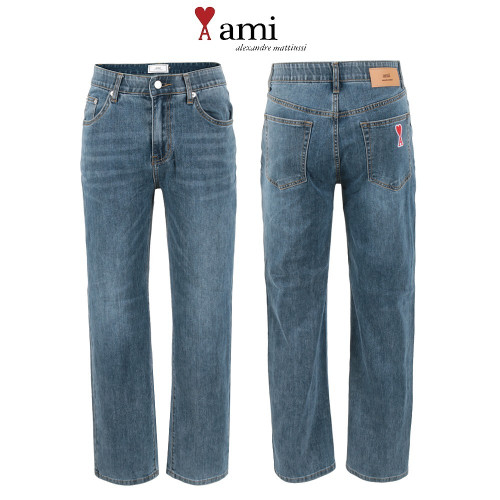 아미 딥블루 쿨터치 데님 세미 와이드 히든밴드 청바지
