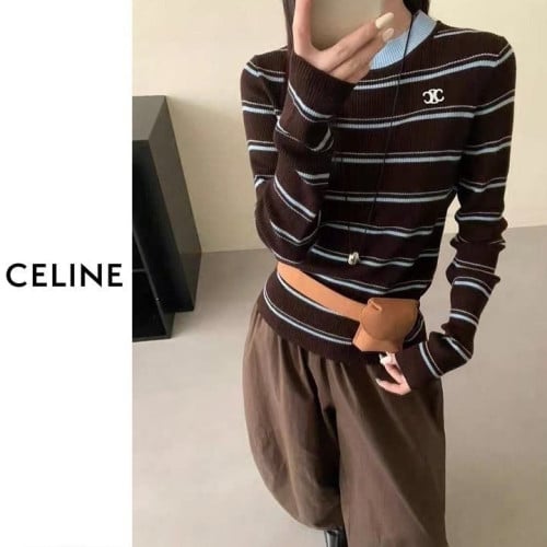 셀린느 여성 스트라이프 베이직 니트